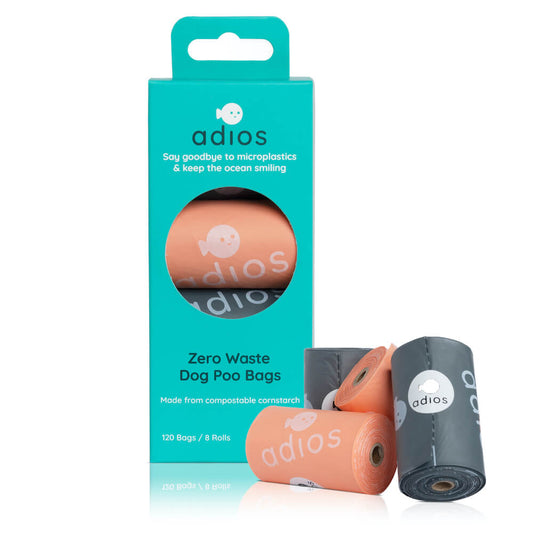 Adios Poo bags Grey/Coral 8 rolls