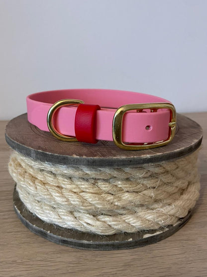 Biothane® Classic keeper Collar - Pink with red strap keeper