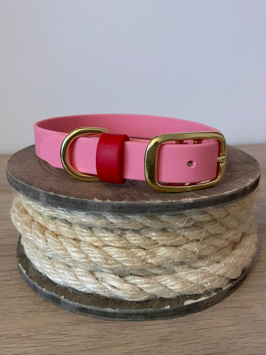 Biothane® Collar - Pink with red strap keeper