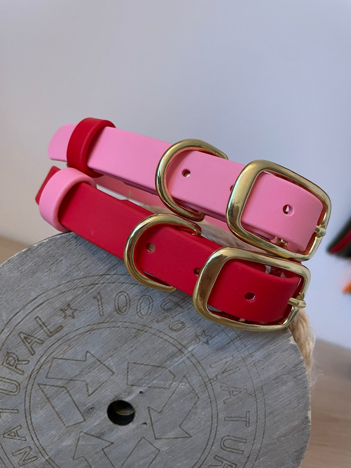 Biothane® Collar - Red with pink strap keeper
